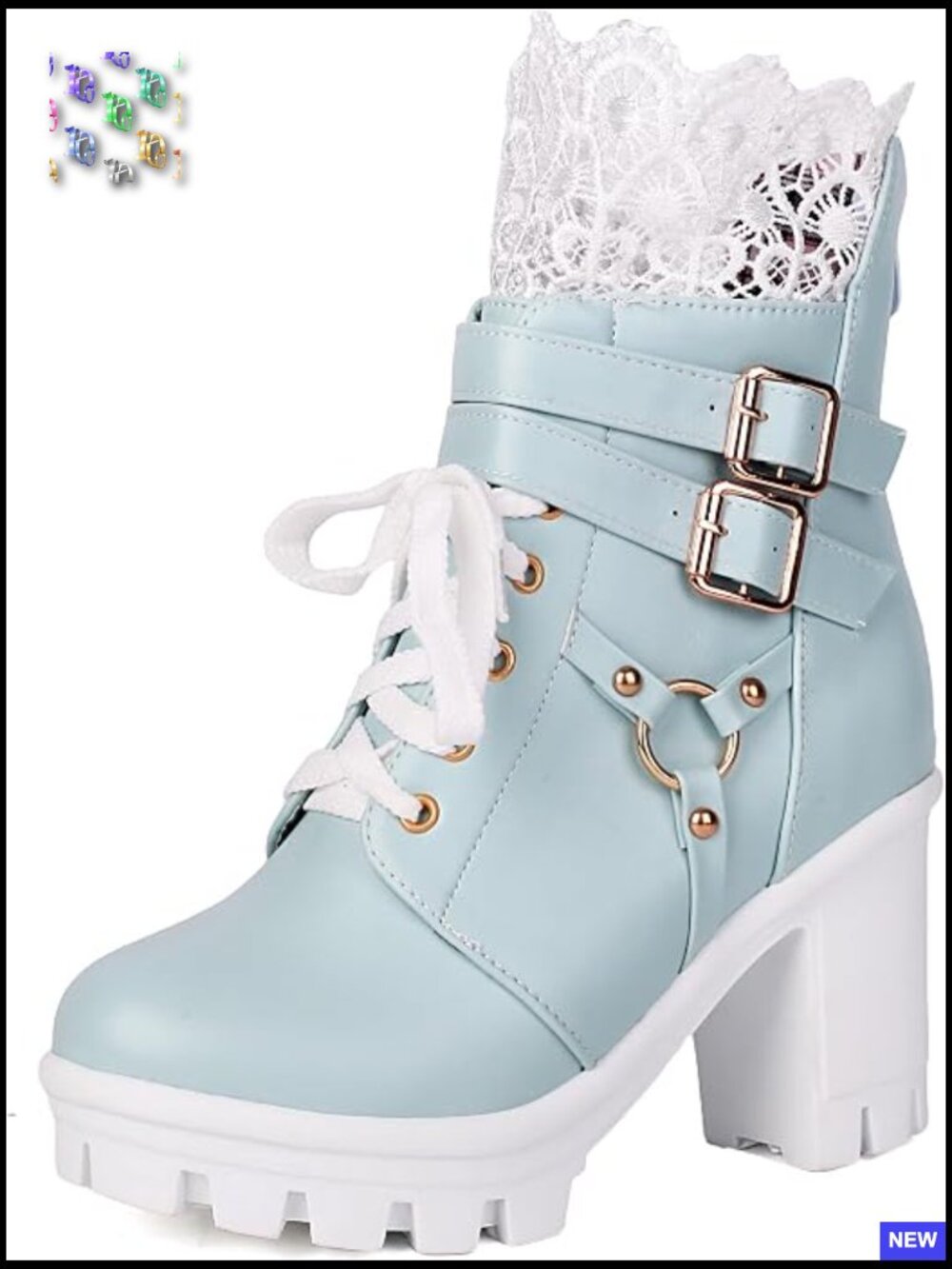 Gothic Combat Boots Lace Up Platform Chunky High Heel Ankle Boots with Buckles